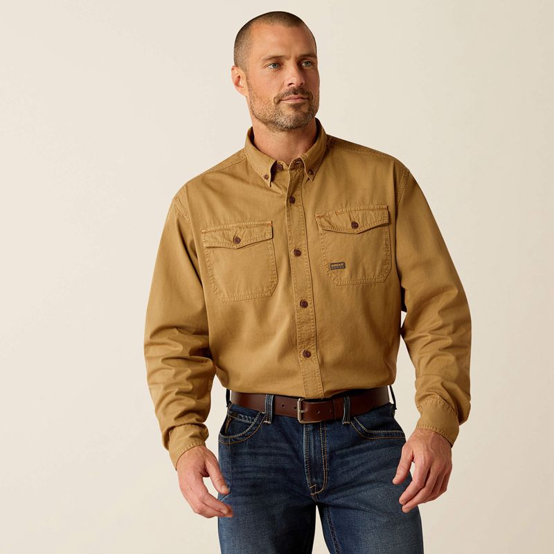 Rebar Khaki Ariat Rebar Washed Twill Work Shirt | 60VDBZOXH