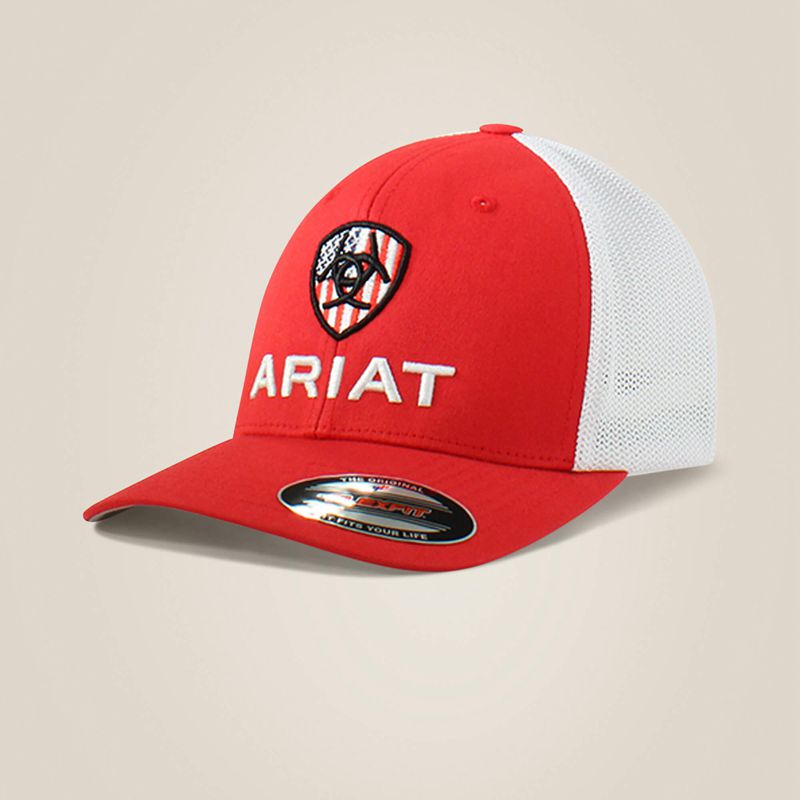 Red Ariat Usa Flag Shield Logo Cap | 59HMPSNJB