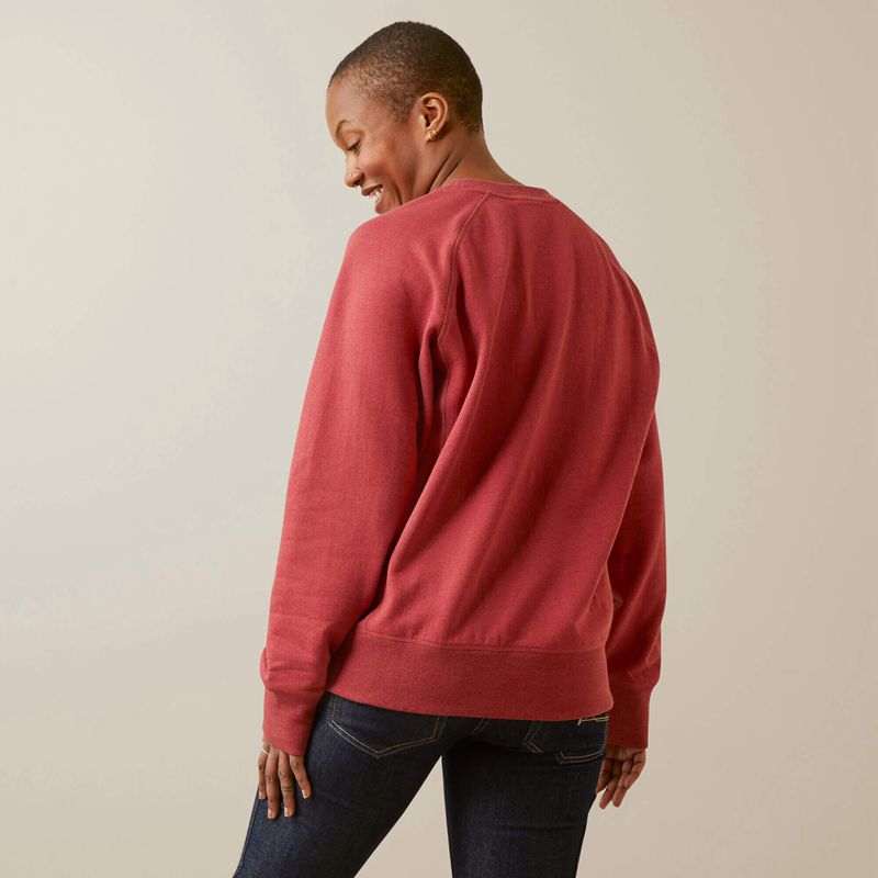 Red Dahlia Heather Ariat Rebar Workman Washed Fleece Sweatshirt | 61YLWIVPH