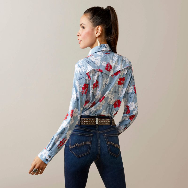 Red White And Blue Pareau Prin Ariat Western Venttek Stretch Shirt | 41BNEHDWT