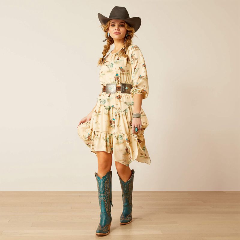 Retro Ranch Print Ariat Handkerchief Dress | 26VMDIQZE