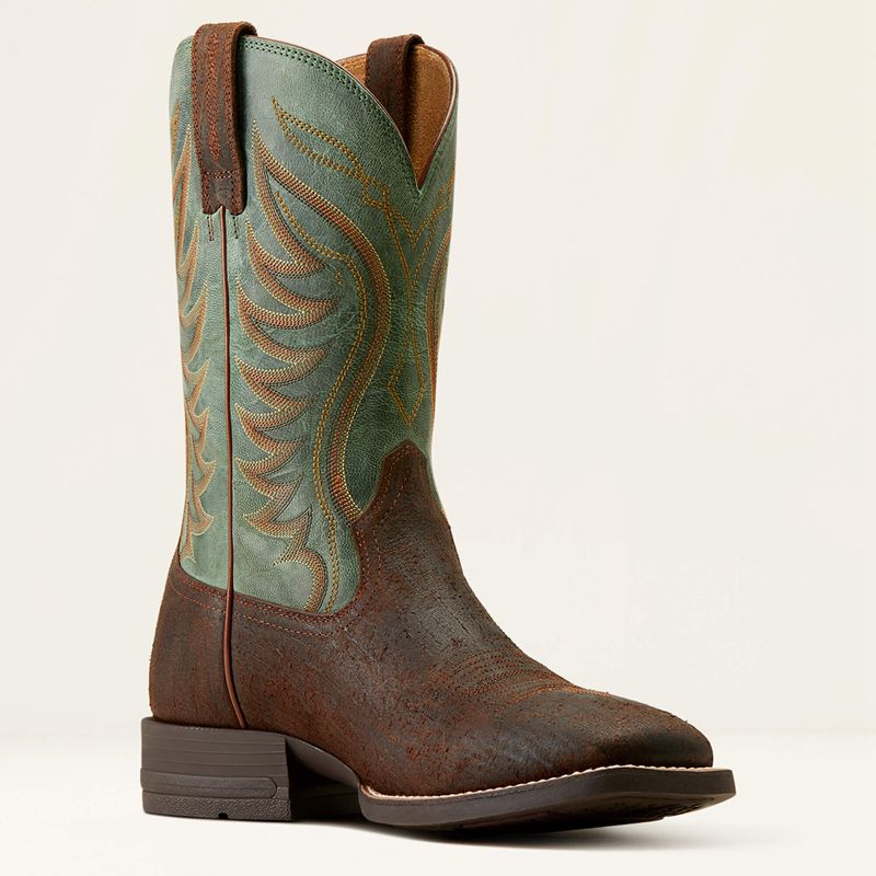 Rockweed Brown/Surf Green Ariat Amos Cowboy Boot | 17VTCBGLD