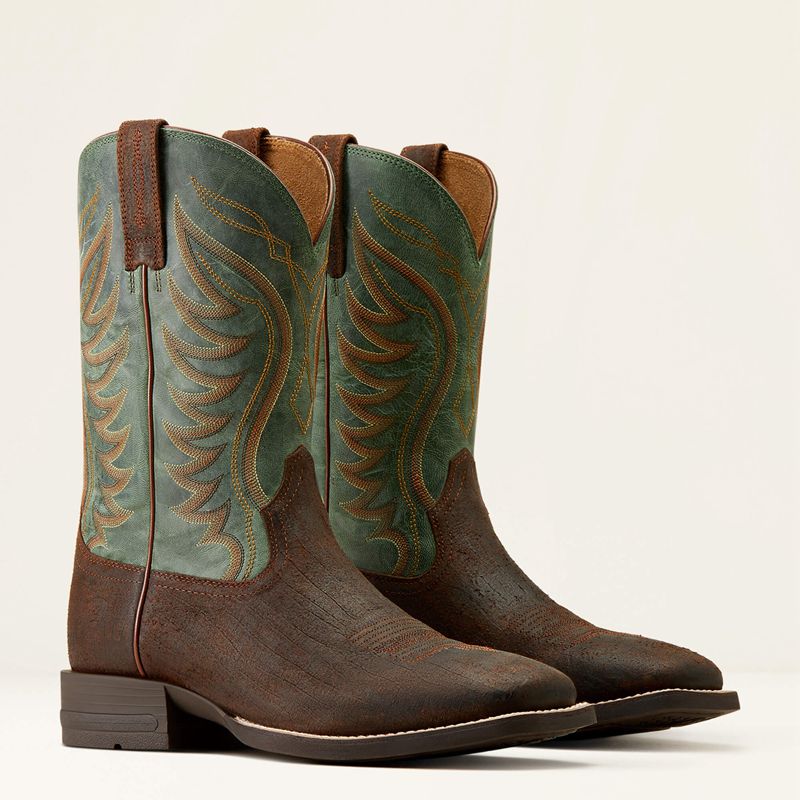 Rockweed Brown/Surf Green Ariat Amos Cowboy Boot | 17VTCBGLD