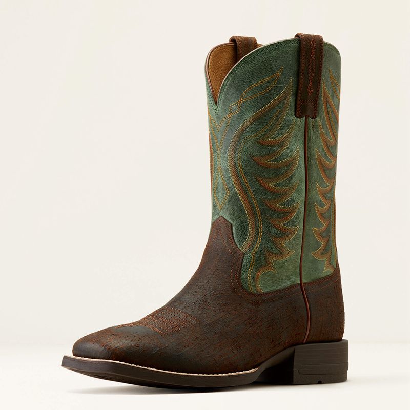 Rockweed Brown/Surf Green Ariat Amos Cowboy Boot | 17VTCBGLD