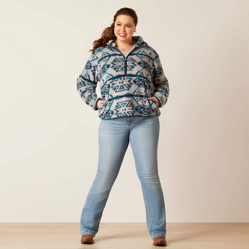 Rocky Mountain Print Ariat Real Berber Pullover Sweatshirt | 15ODSQPBY