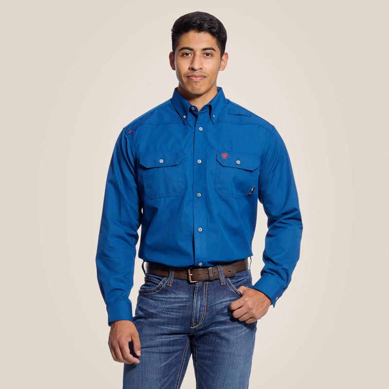 Royal Blue Ariat Fr Featherlight Work Shirt | 92UQSRMEB