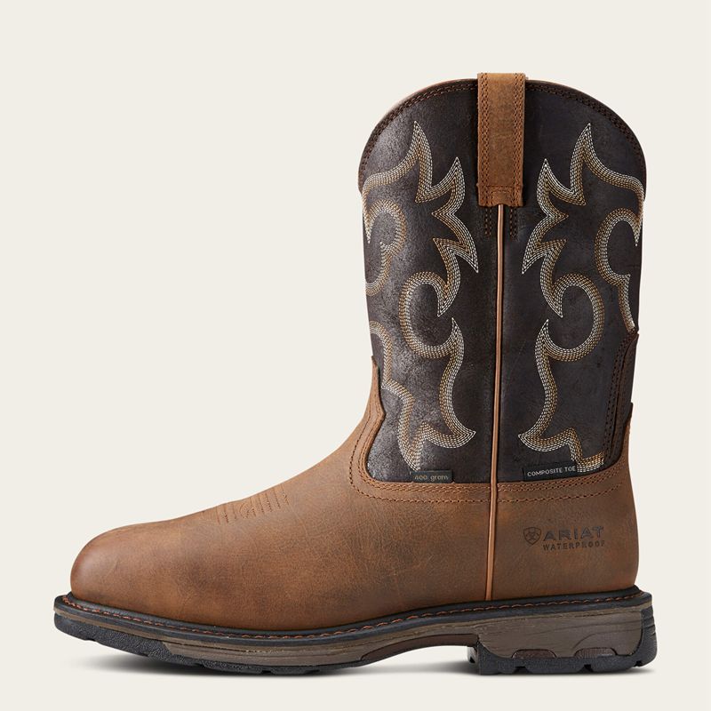 Rye Brown Ariat Workhog Wide Square Toe 400g Waterproof Composite Toe Work Boot | 86QLUJDON