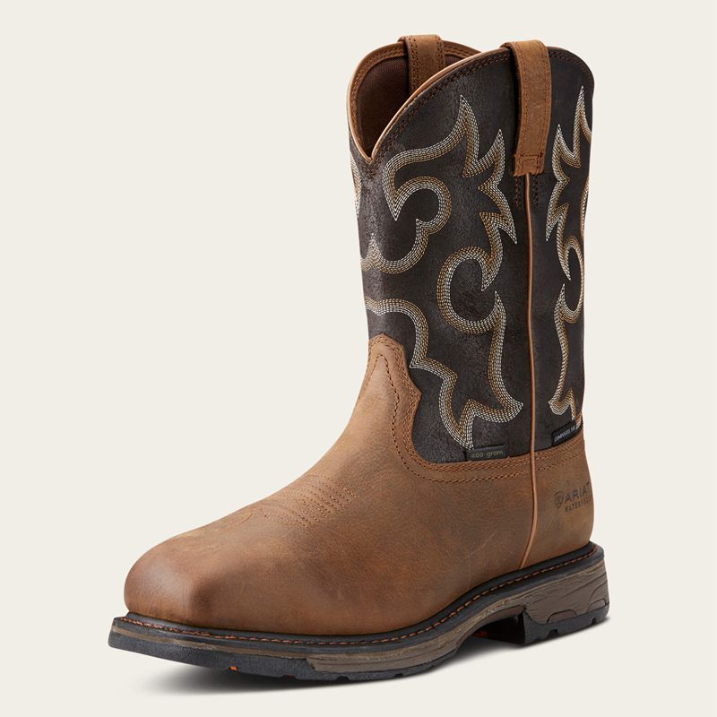 Rye Brown Ariat Workhog Wide Square Toe 400g Waterproof Composite Toe Work Boot | 86QLUJDON