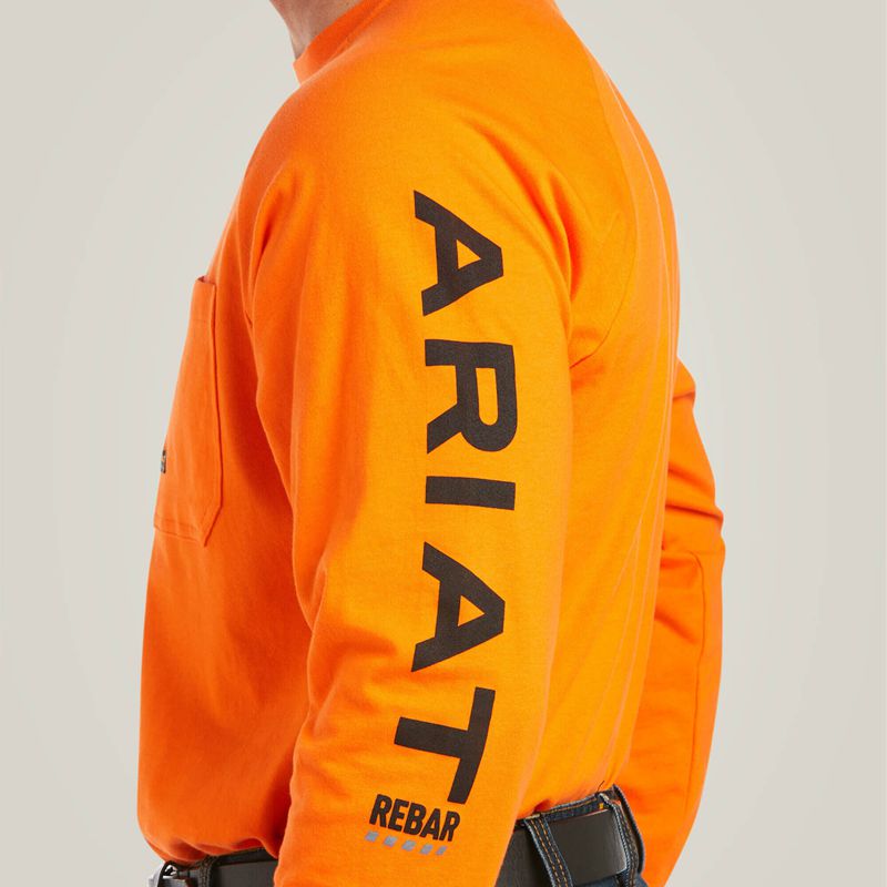 Safety Orange/Black Ariat Rebar Cotton Strong Graphic T-Shirt | 70LCFNYMO