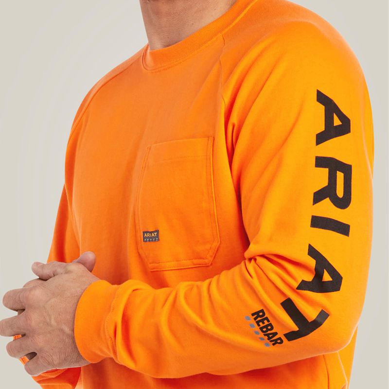 Safety Orange/Black Ariat Rebar Cotton Strong Graphic T-Shirt | 70LCFNYMO