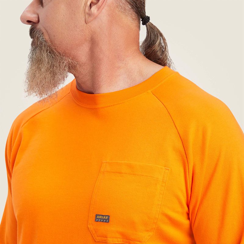 Safety Orange Ariat Rebar Cotton Strong T-Shirt | 46QNVHTUA