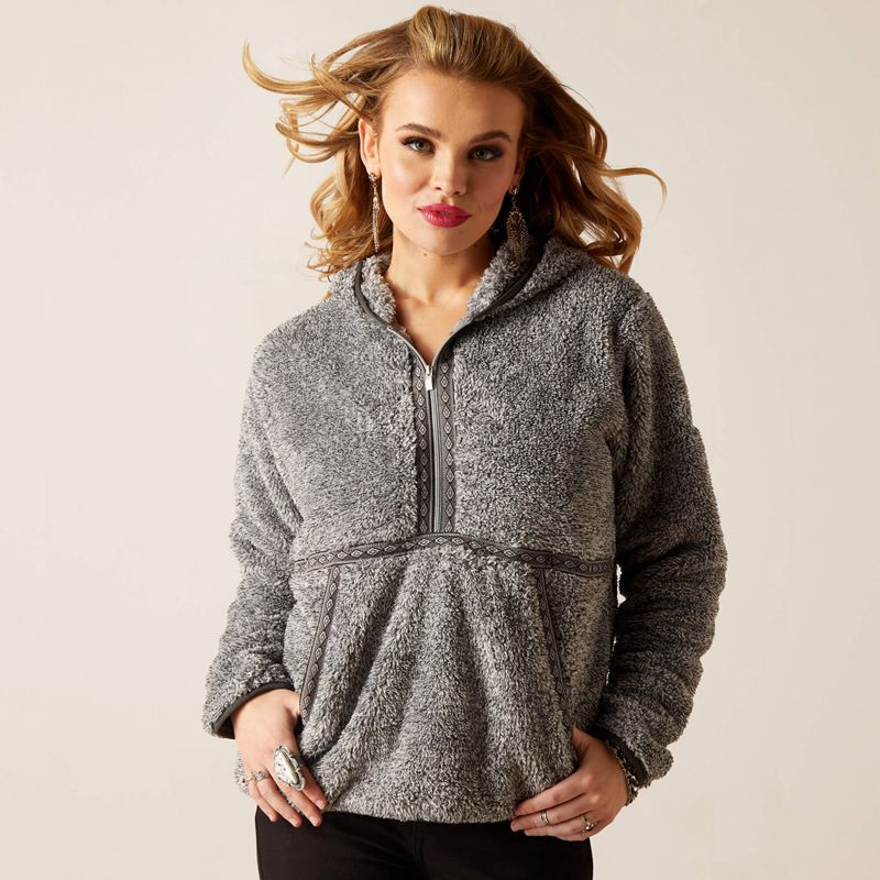 Salt And Pepper Ariat Lurex Berber 1/2 Zip Hoodie | 51CQSVXJZ