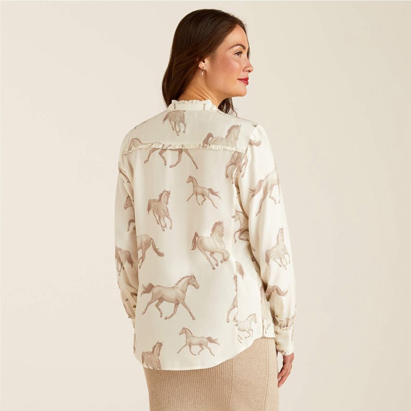 Sepia Horse Print Ariat Clarion Blouse | 87SVAMNZR