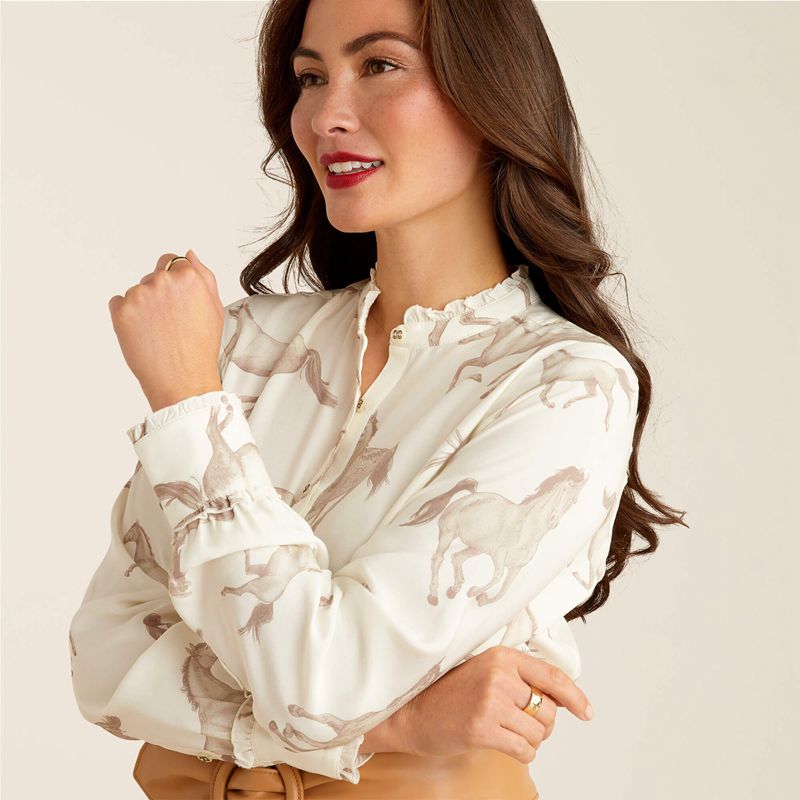 Sepia Horse Print Ariat Clarion Blouse | 87SVAMNZR