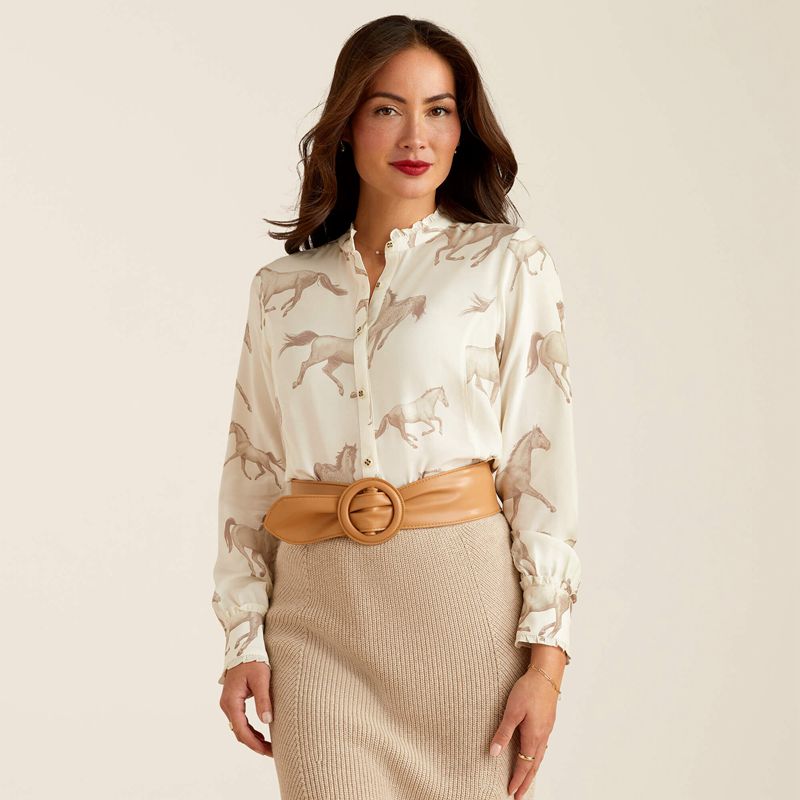 Sepia Horse Print Ariat Clarion Blouse | 87SVAMNZR