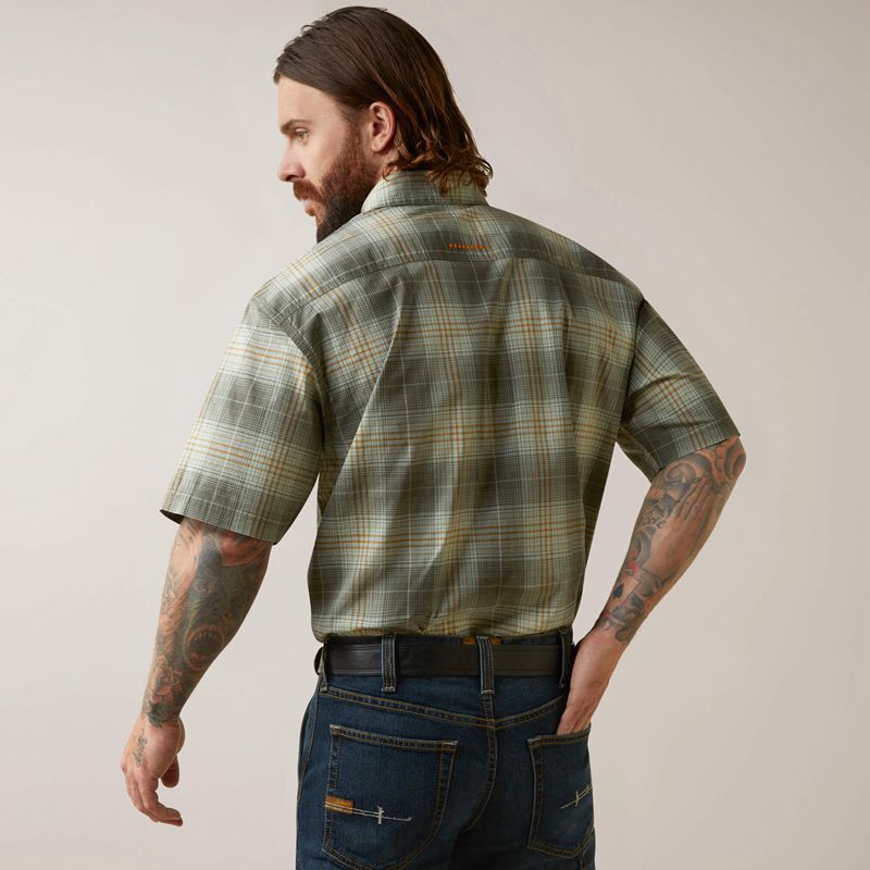 Silt Green Plaid Ariat Rebar Made Tough Durastretch Work Shirt | 73OCNUDHK