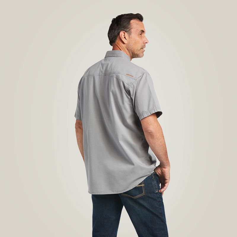 Silver Fox Ariat Rebar Washed Twill Work Shirt | 73CQBPJMV