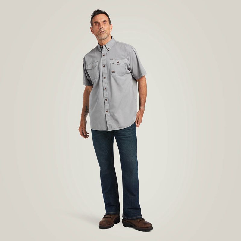 Silver Fox Ariat Rebar Washed Twill Work Shirt | 73CQBPJMV