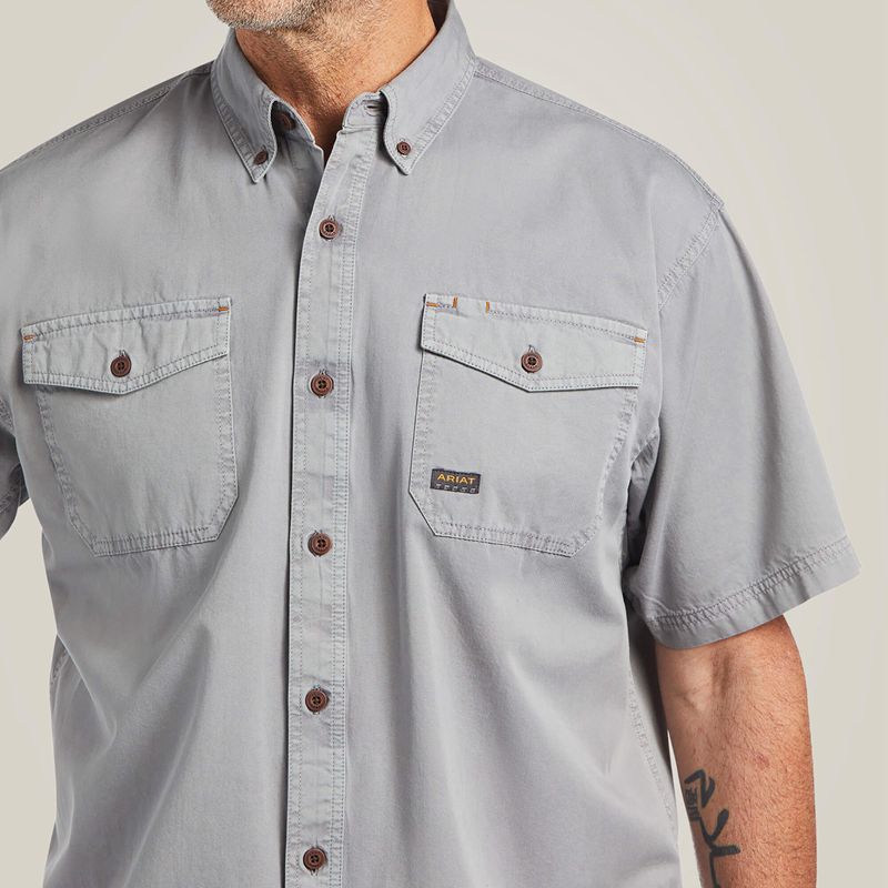 Silver Fox Ariat Rebar Washed Twill Work Shirt | 73CQBPJMV