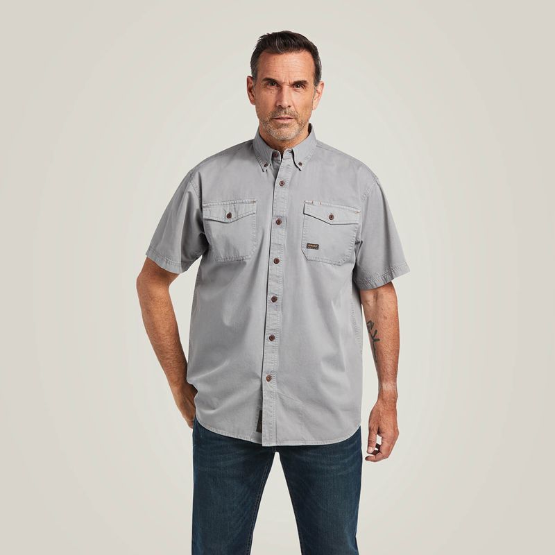 Silver Fox Ariat Rebar Washed Twill Work Shirt | 73CQBPJMV