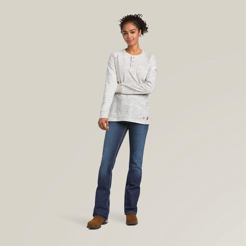 Space Dye Heather Grey Ariat Fr Air Henley Top | 94RLIXDWF