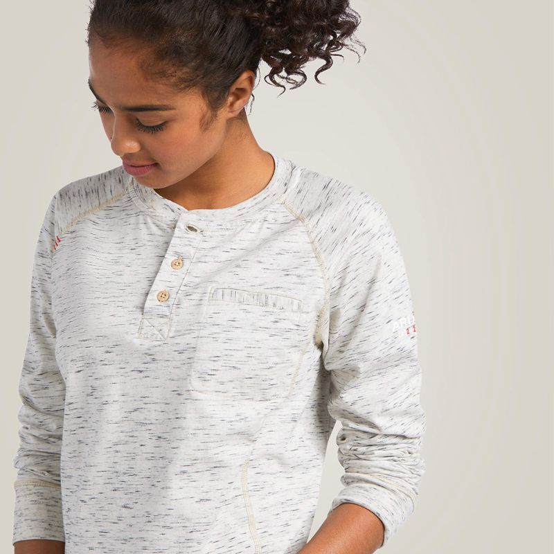 Space Dye Heather Grey Ariat Fr Air Henley Top | 94RLIXDWF