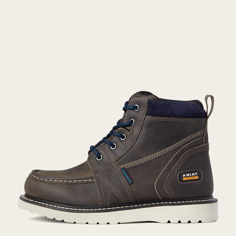 Steel Grey Ariat Rebar Wedge Moc Toe Waterproof Work Boot | 98IBPHLSE