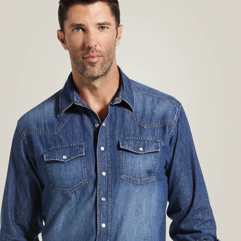 Stone Ariat Denim Retro Fit Shirt | 35GIWYDZO