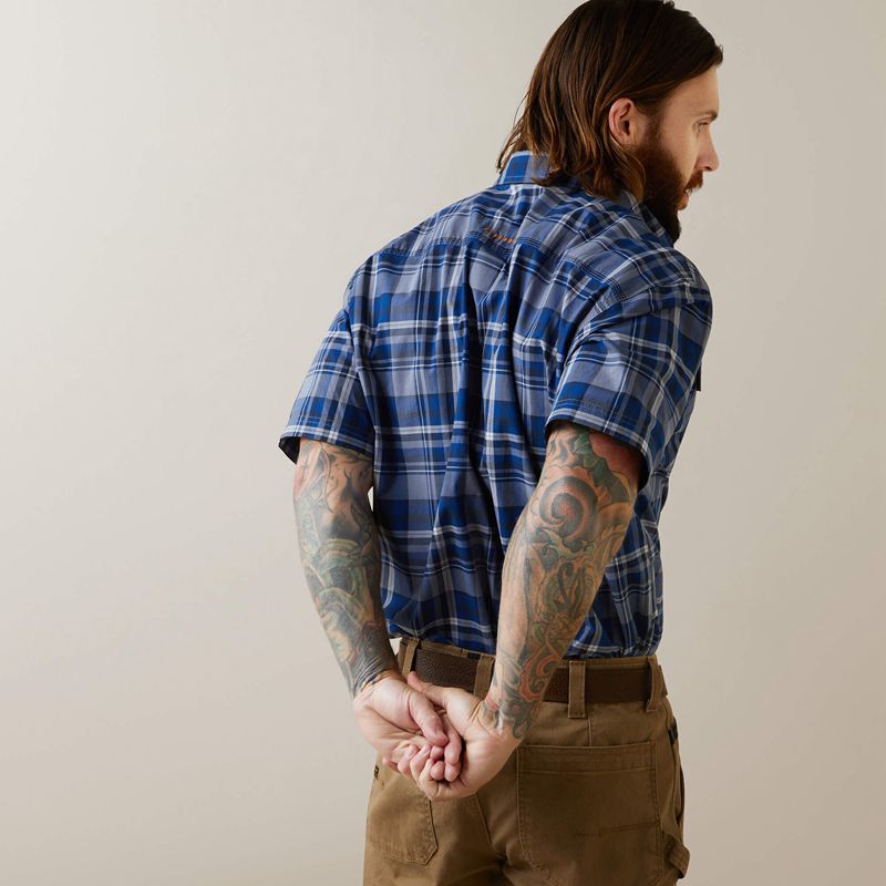 Stonewash Plaid Ariat Rebar Made Tough Durastretch Work Shirt | 23SZJYMQT