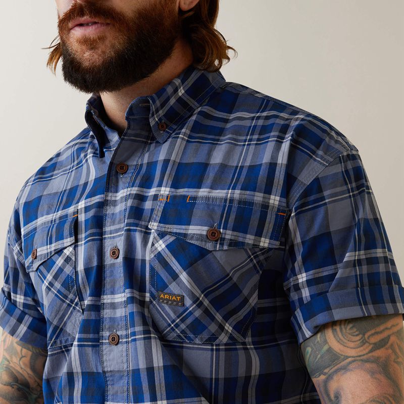 Stonewash Plaid Ariat Rebar Made Tough Durastretch Work Shirt | 23SZJYMQT