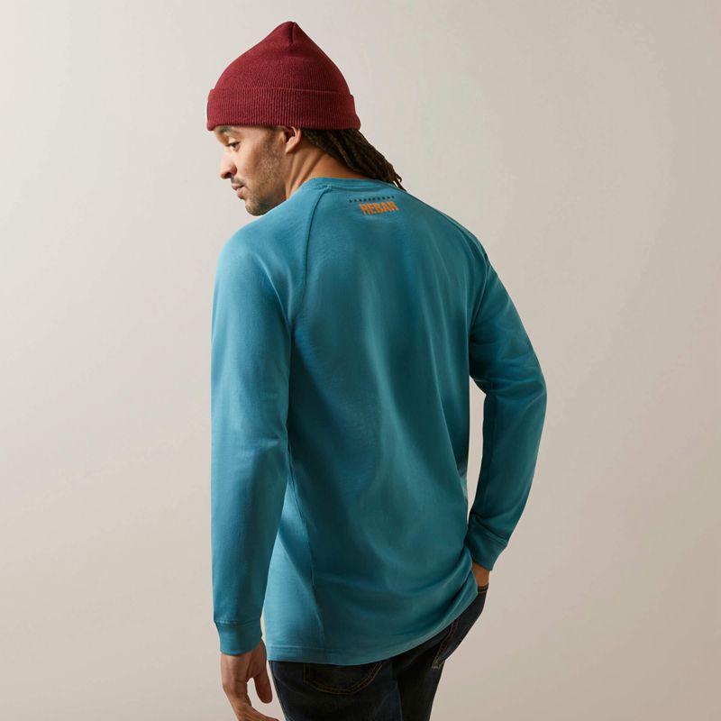 Storm Blue Ariat Rebar Cotton Strong Block T-Shirt | 89NUJIGDW