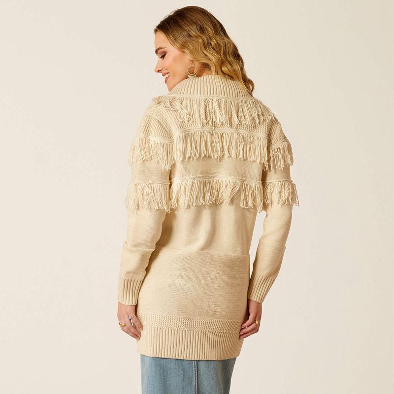 Summer Sand Ariat Luz Fringe Sweater | 62YAXBTON