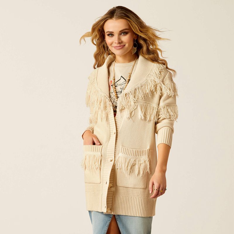 Summer Sand Ariat Luz Fringe Sweater | 62YAXBTON