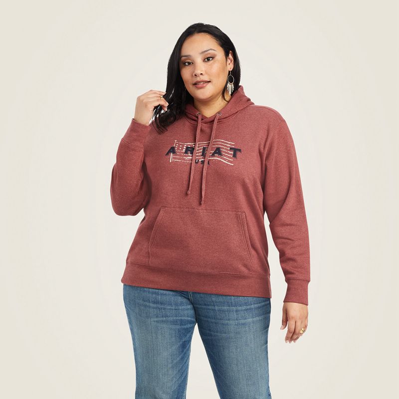 Sun-Dried Tomato Heather Ariat Real Usa Chest Logo Hoodie | 74MJUNFQI