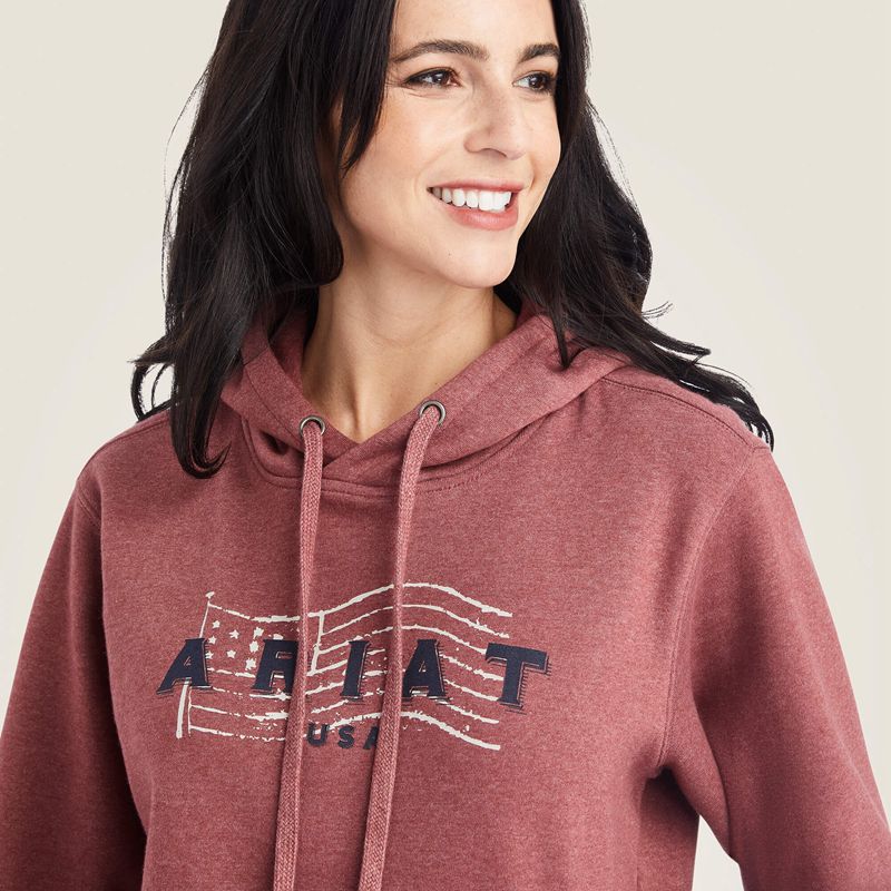 Sun-Dried Tomato Heather Ariat Real Usa Chest Logo Hoodie | 74MJUNFQI