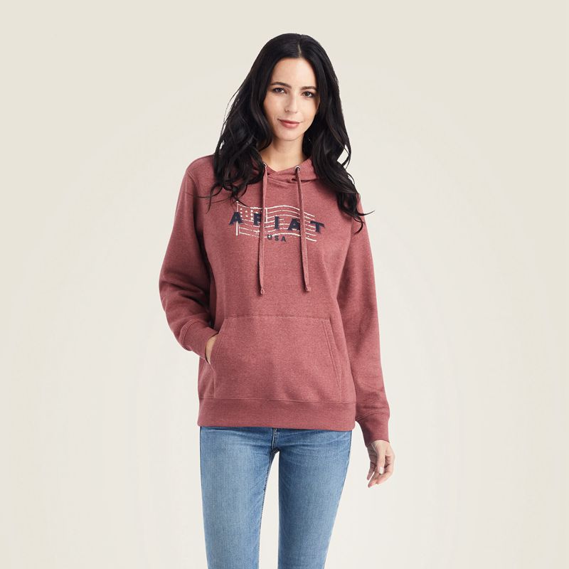 Sun-Dried Tomato Heather Ariat Real Usa Chest Logo Hoodie | 74MJUNFQI