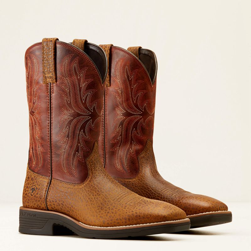 Tan Bull Emboss/Orange Rust Ariat Ridgeback Cowboy Boot | 14UQJMIXE