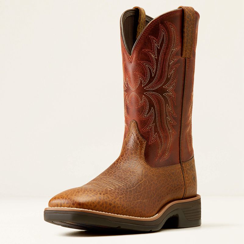 Tan Bull Emboss/Orange Rust Ariat Ridgeback Cowboy Boot | 14UQJMIXE