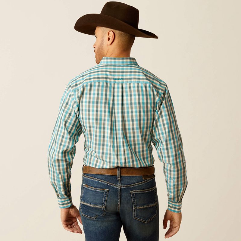 Teal Ariat Wrinkle Free Gordie Fitted Shirt | 02IXOATSM