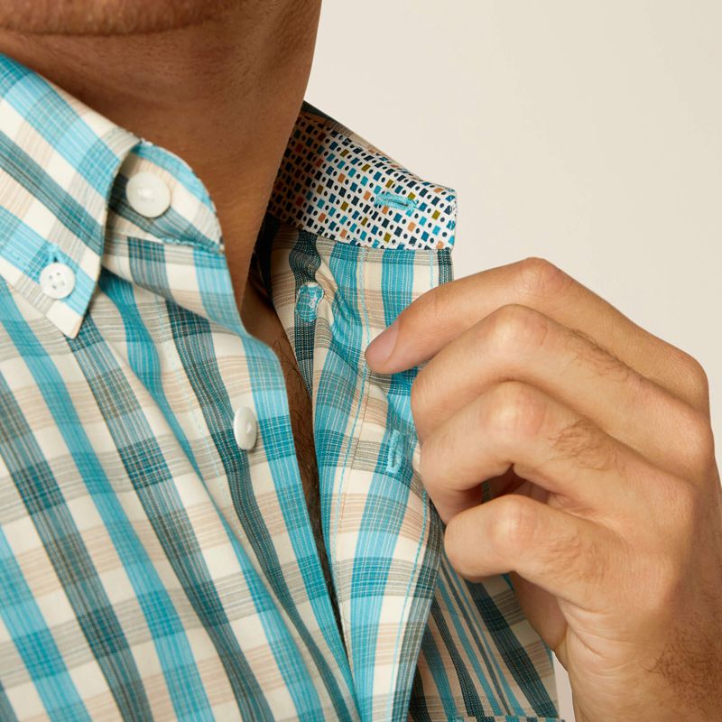 Teal Ariat Wrinkle Free Gordie Fitted Shirt | 02IXOATSM