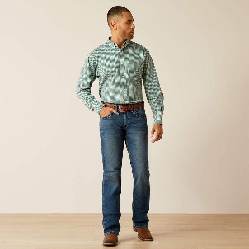 Teal Ariat Wrinkle Free Gus Classic Fit Shirt | 71JKVTLYF