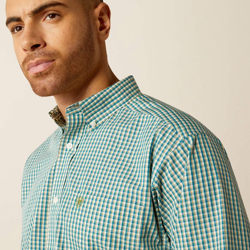 Teal Ariat Wrinkle Free Gus Classic Fit Shirt | 71JKVTLYF