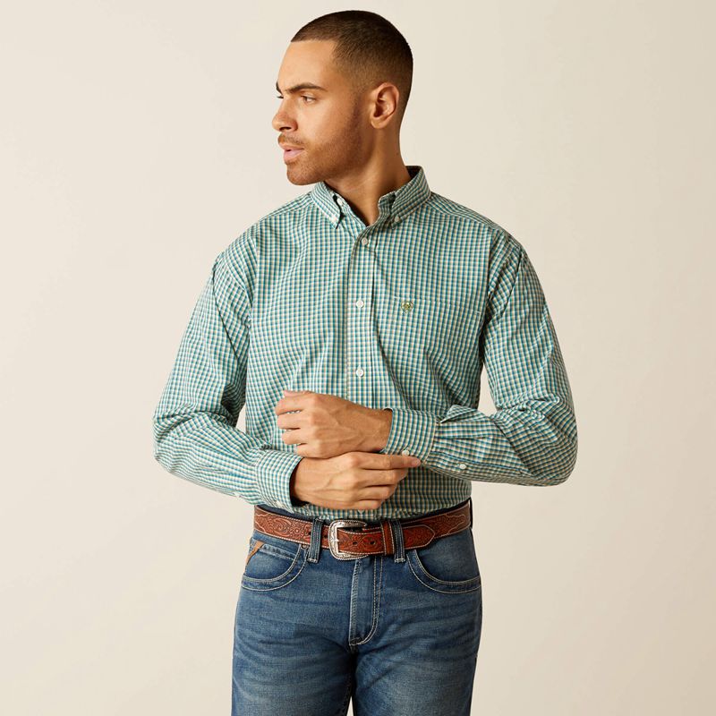 Teal Ariat Wrinkle Free Gus Classic Fit Shirt | 71JKVTLYF