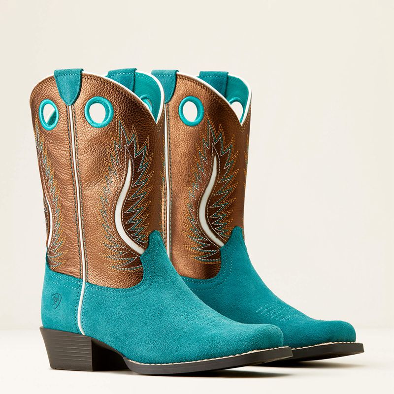 Teal Suede/Gilded Mocha Ariat Bk Futurity Fort Worth Western Boot | 71RKEINDB