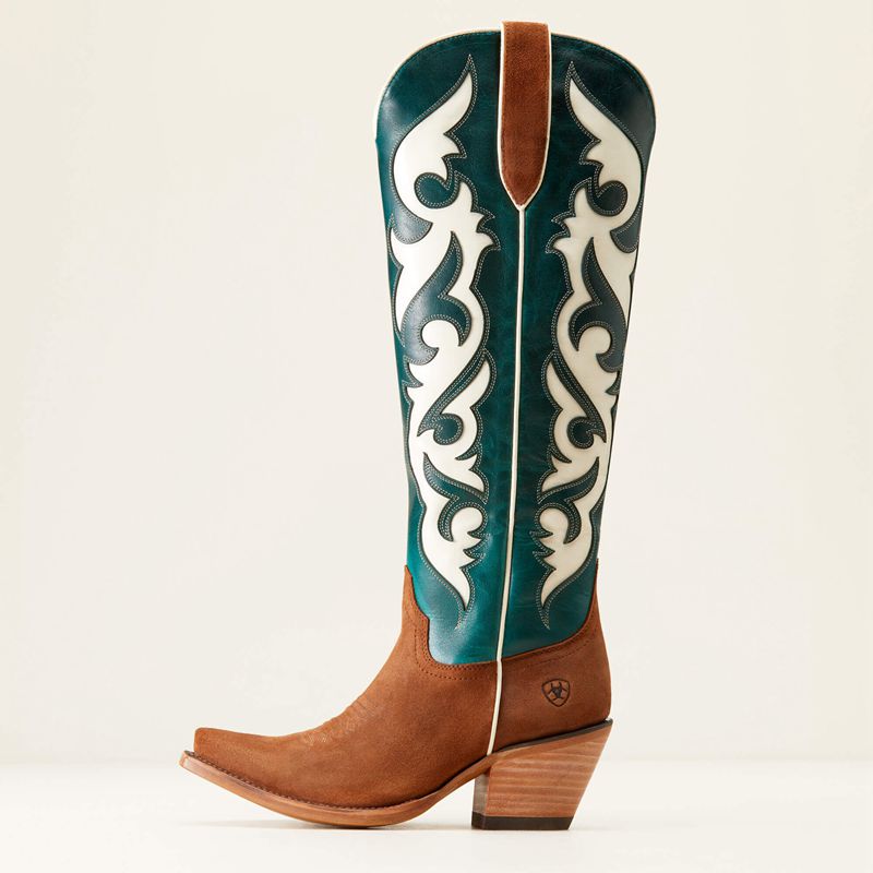 Terracotta Suede/Ancient Turquoise Ariat Elvira Stretchfit Western Boot | 53TVZUAYM