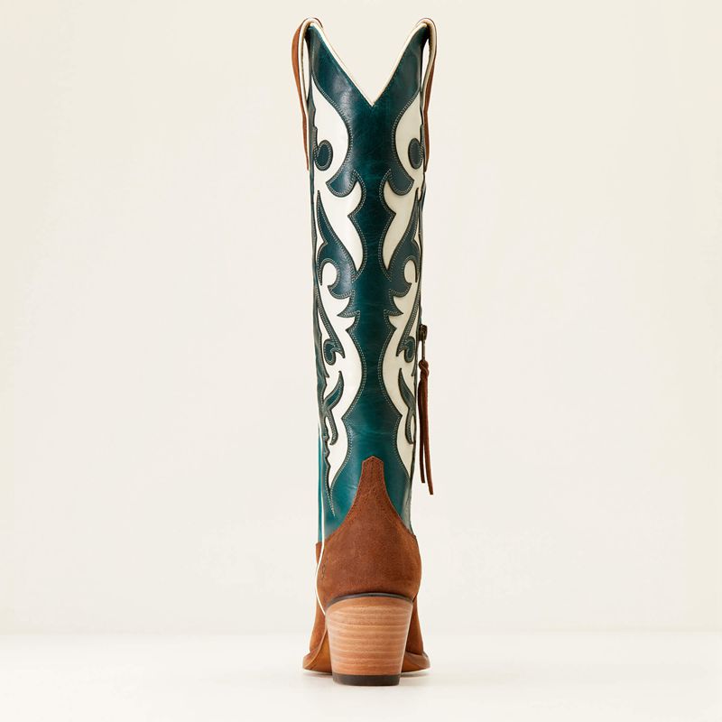 Terracotta Suede/Ancient Turquoise Ariat Elvira Stretchfit Western Boot | 53TVZUAYM