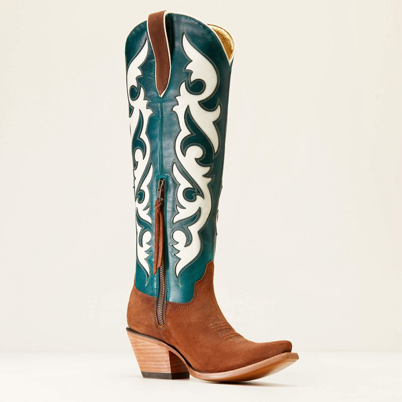 Terracotta Suede/Ancient Turquoise Ariat Elvira Stretchfit Western Boot | 53TVZUAYM