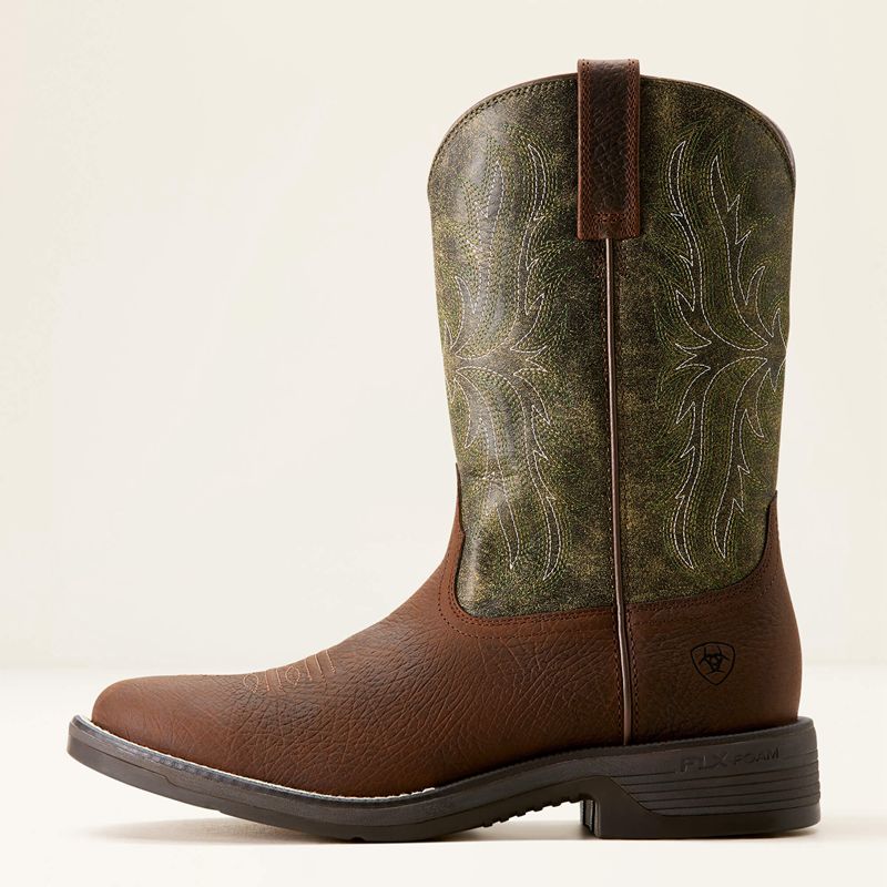 Toffee Brown/Moss Green Ariat Ridgeback Round Toe Cowboy Boot | 26KHVGYUB