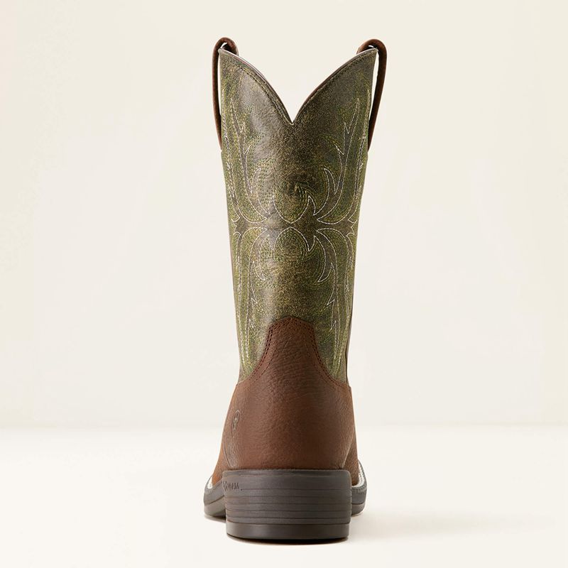 Toffee Brown/Moss Green Ariat Ridgeback Round Toe Cowboy Boot | 26KHVGYUB