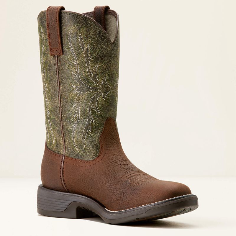 Toffee Brown/Moss Green Ariat Ridgeback Round Toe Cowboy Boot | 26KHVGYUB